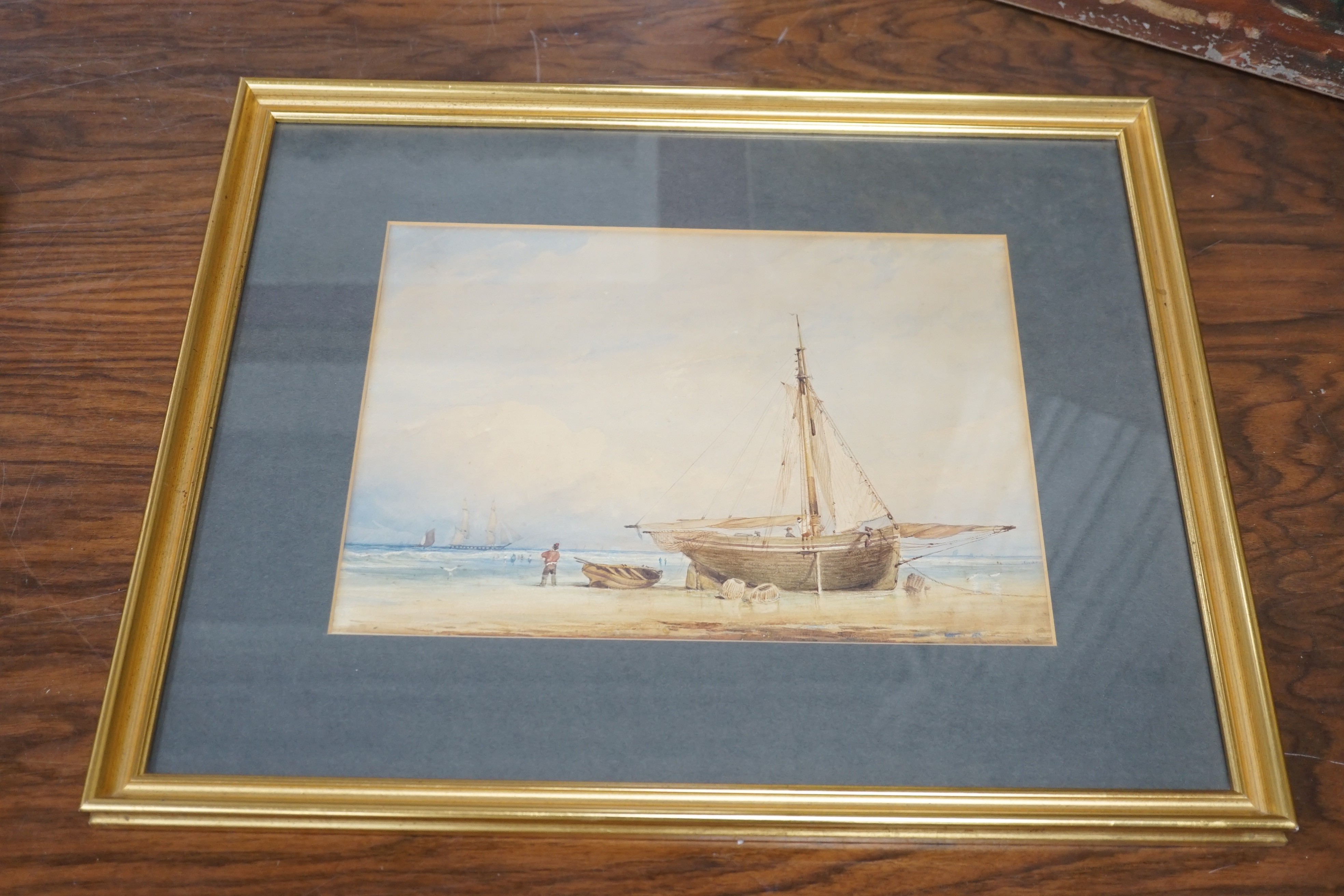 A pair of 19th century Continental watercolours of coastal marine landscapes, 21x31cm